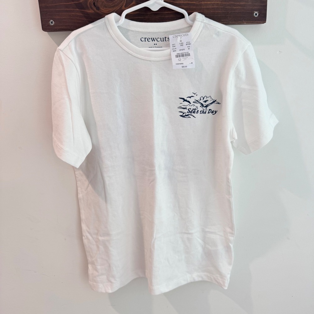 Crewcuts J Crew Kids Seas the Day Lighthouse Graphic T-Shirt White M 8-9 NWT